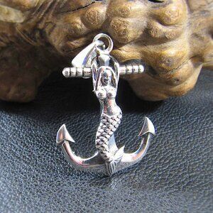 Solid 925 Sterling Silver Mermaid Anchor Pendant - Atargatis Sea Goddess Charm